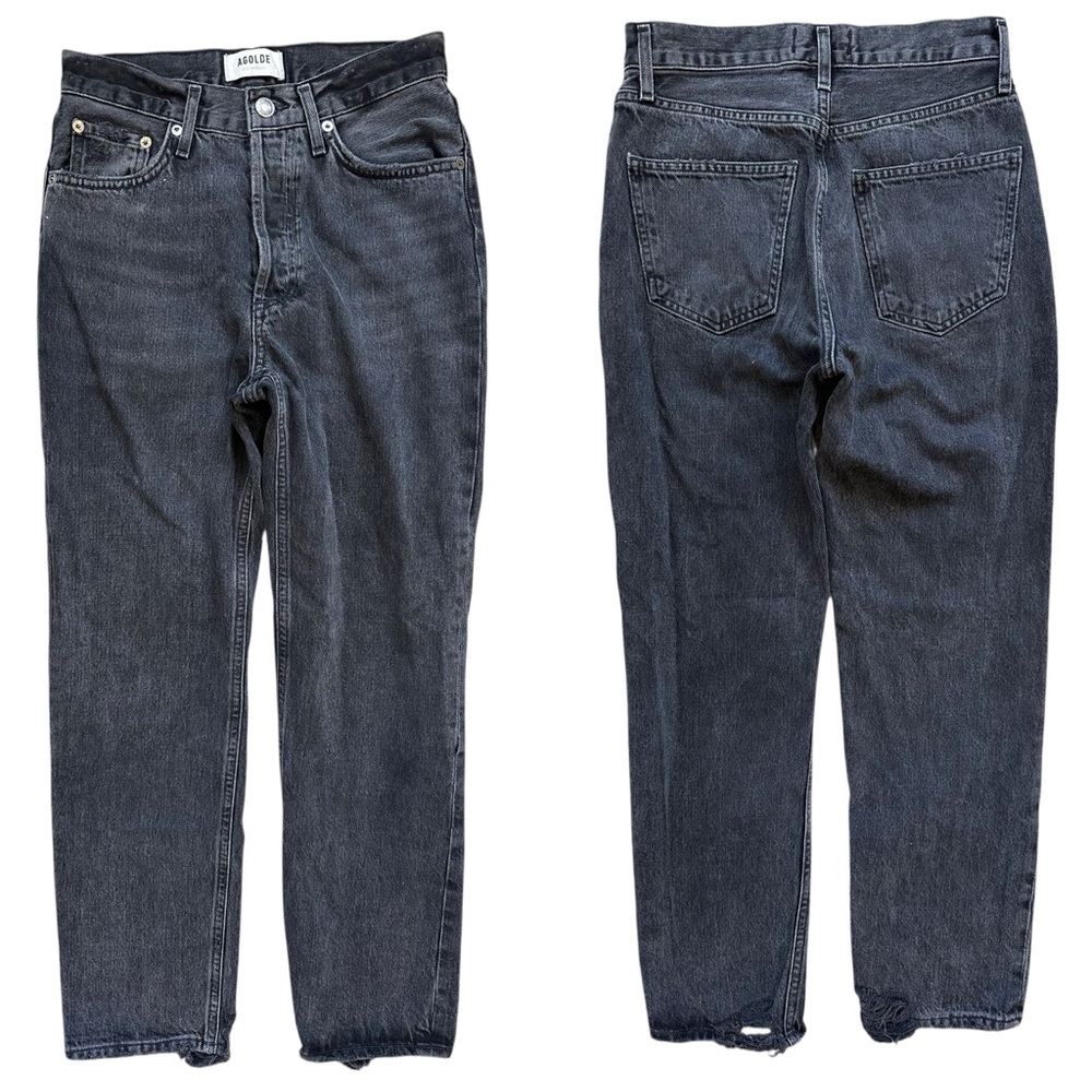 AGOLDE Lana High Rise Straight Leg Heel Bite Gray-ish Black Button Fly Jeans 23